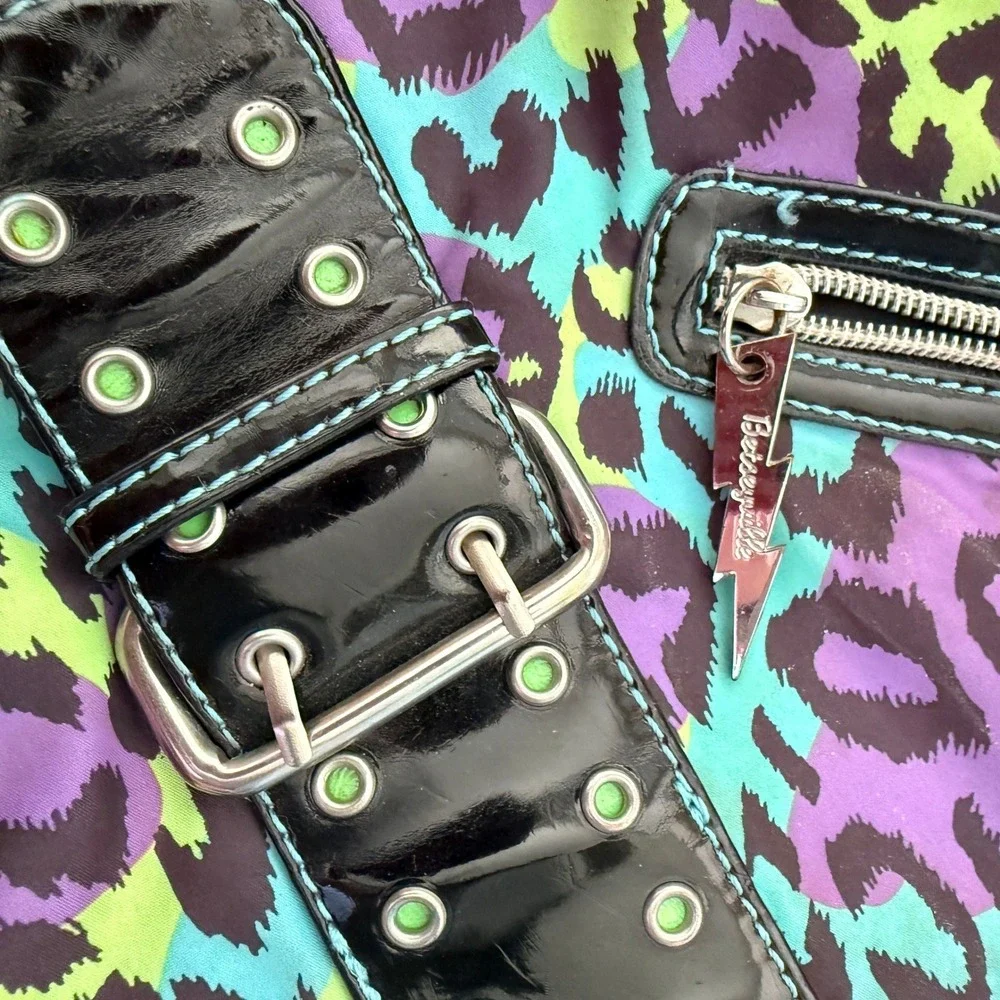 Betseyville Y2K Punk Multicolor Neon Leopard Lightning Charm Hobo Bag ,Large